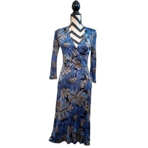 Rena Lange Floral Wrap Front Sz 10 Long-sleeve Midi Dress
